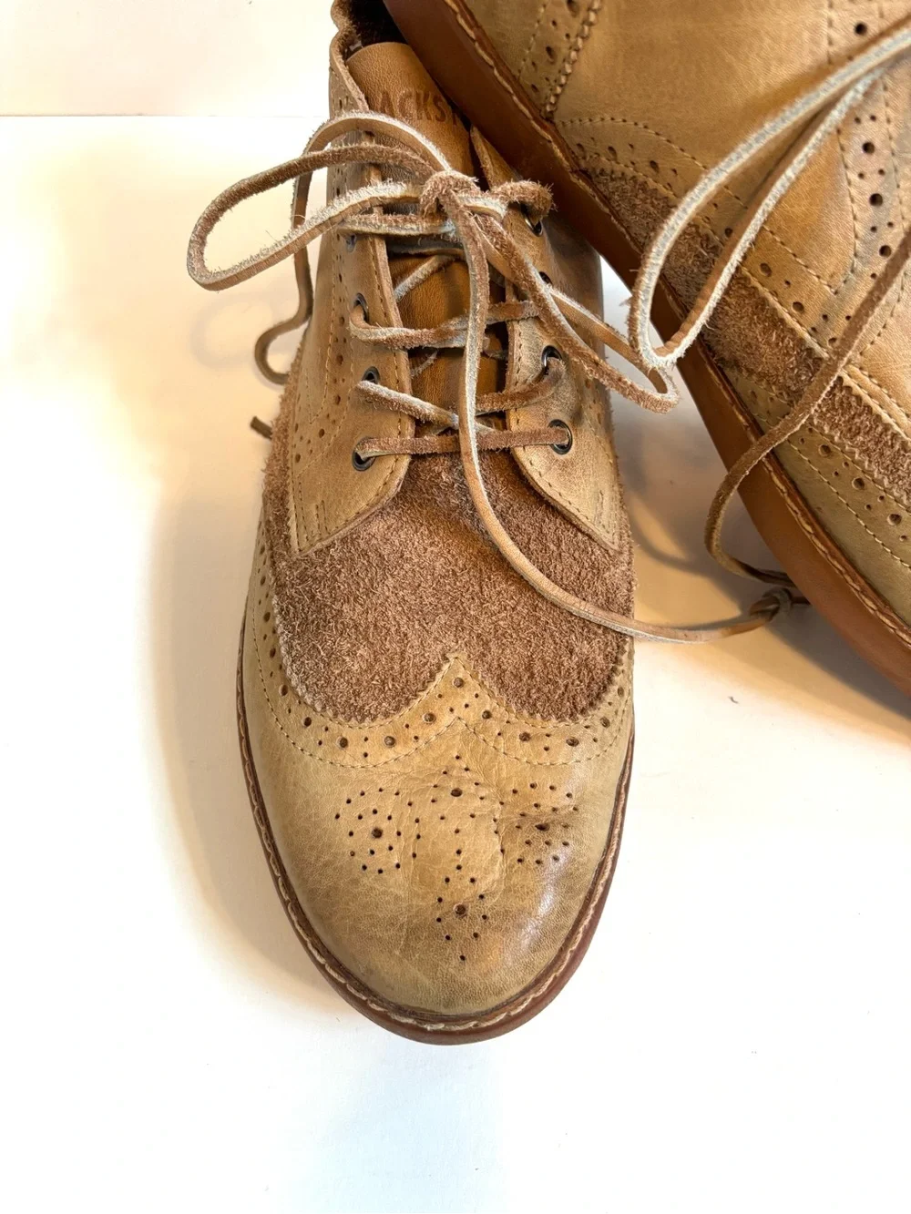 Men's Blackstone Taupe Tan Suede & Leather Wingtip Chukka Boots Size 44 or US 11